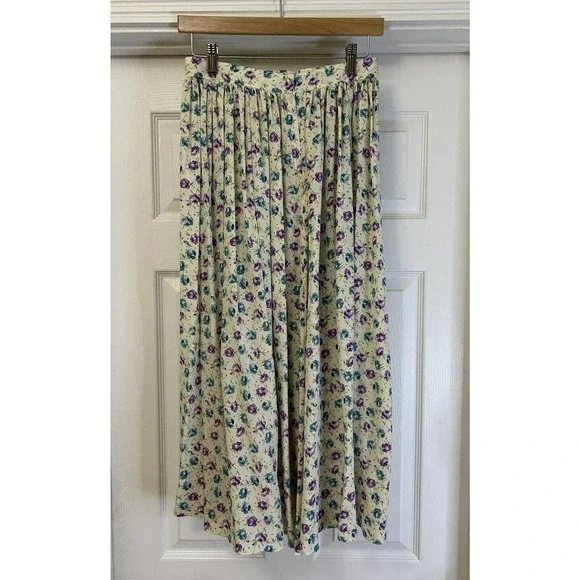 Miss O By Oscar De La Renta Floral 100% Silk Blouse Skirt Womens Size 10 Vintage